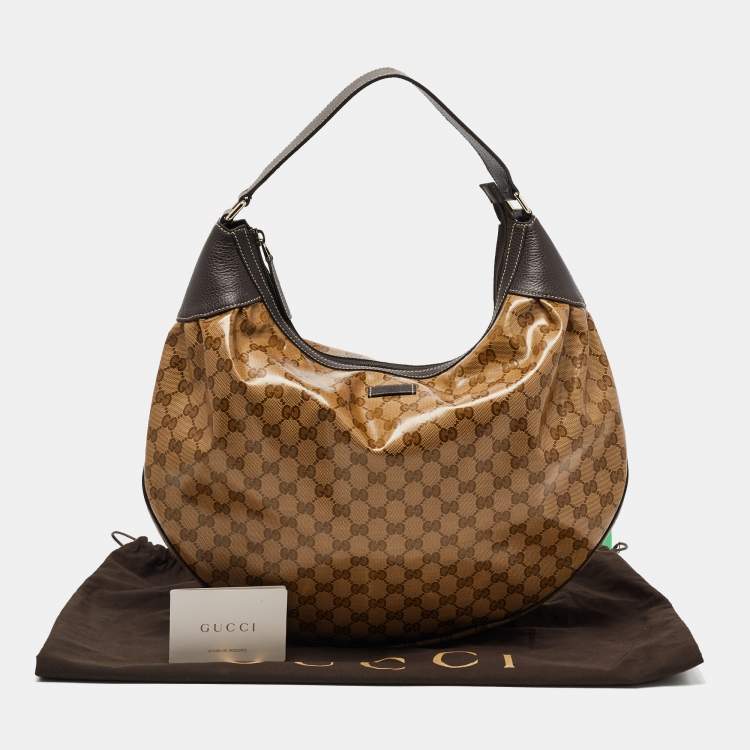 Pre Owned Gucci Ebony/Brown GG Crystal Canvas Large Signature Hobo