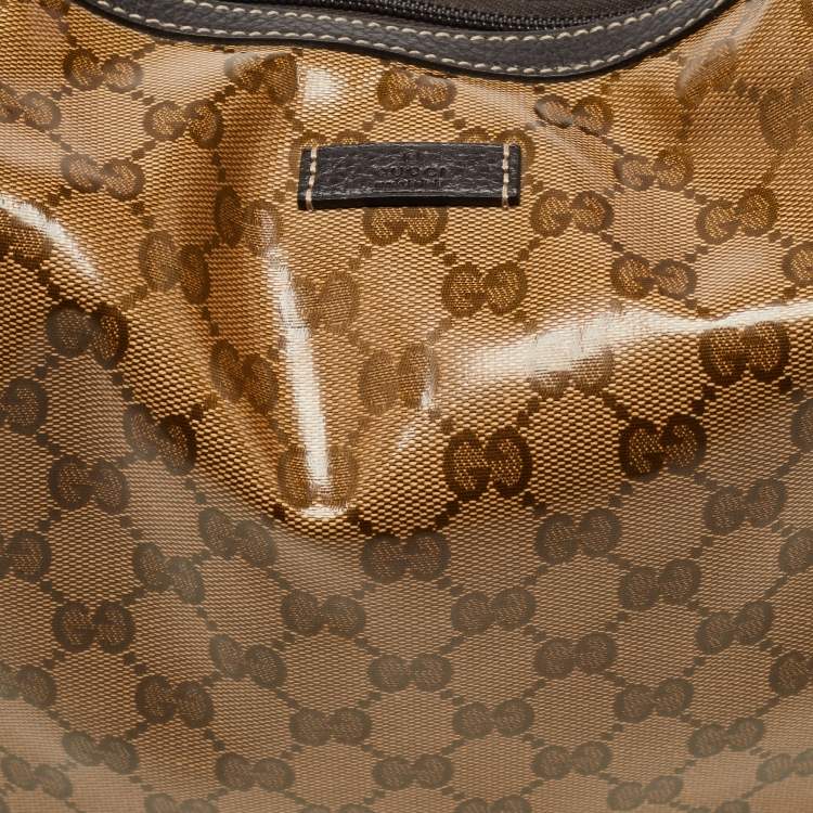 Pre Owned Gucci Ebony/Brown GG Crystal Canvas Large Signature Hobo
