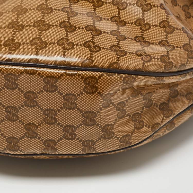Pre Owned Gucci Ebony/Brown GG Crystal Canvas Large Signature Hobo