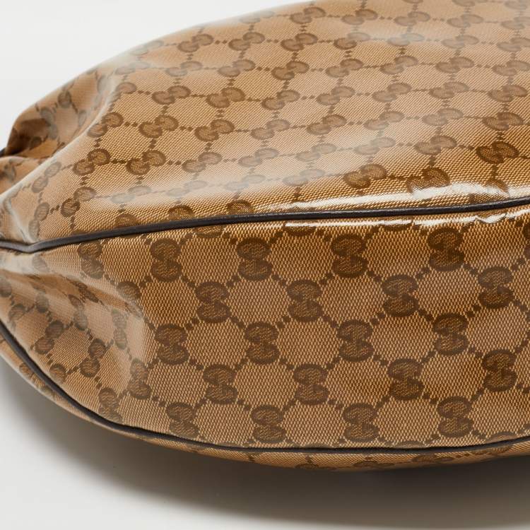Pre Owned Gucci Ebony/Brown GG Crystal Canvas Large Signature Hobo