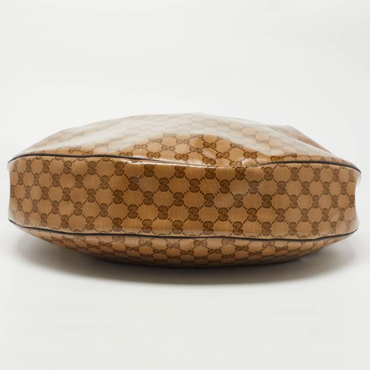 Pre Owned Gucci Ebony/Brown GG Crystal Canvas Large Signature Hobo