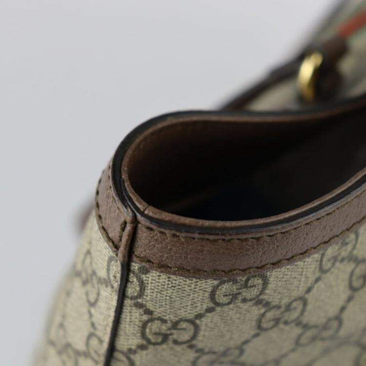 Pre Owned Gucci Beige Coated Canvas Leather Medium GG Ophidia Tote Bag 