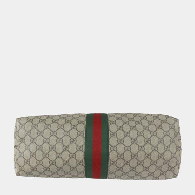 Pre Owned Gucci Beige Coated Canvas Leather Medium GG Ophidia Tote Bag 