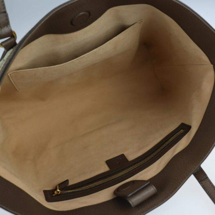 Pre Owned Gucci Beige Coated Canvas Leather Medium GG Ophidia Tote Bag 