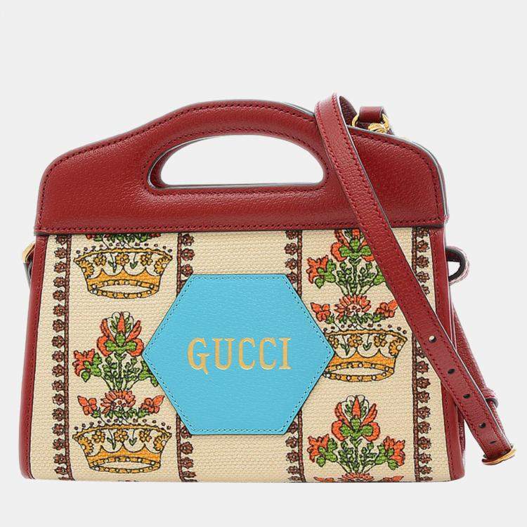 Gucci Burgundy Leather and Canvas 100 Centennial Floral Crown Top ...