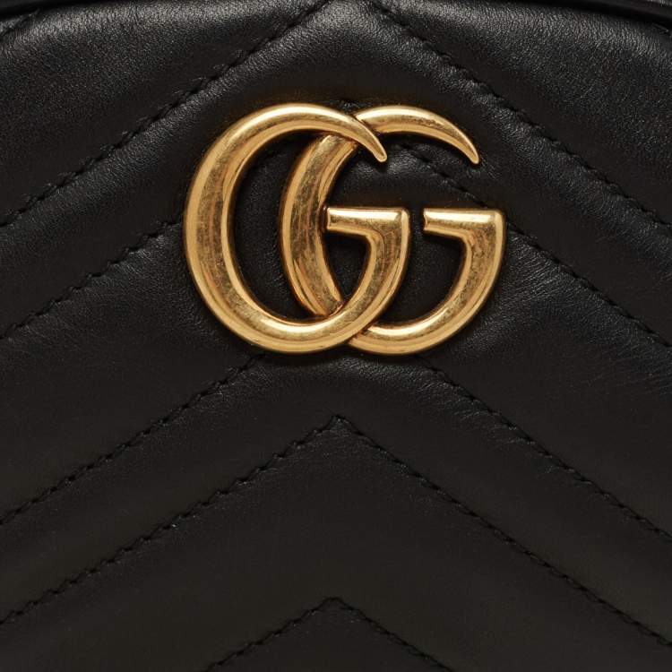 Pre Owned Gucci Black Matelassé Leather GG Marmont Belt Bag