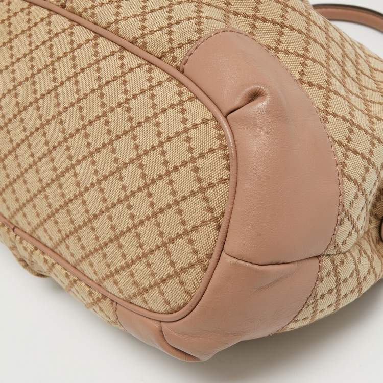 Pre Owned Gucci Pink/Beige Diamante Canvas and Leather Sukey Tote