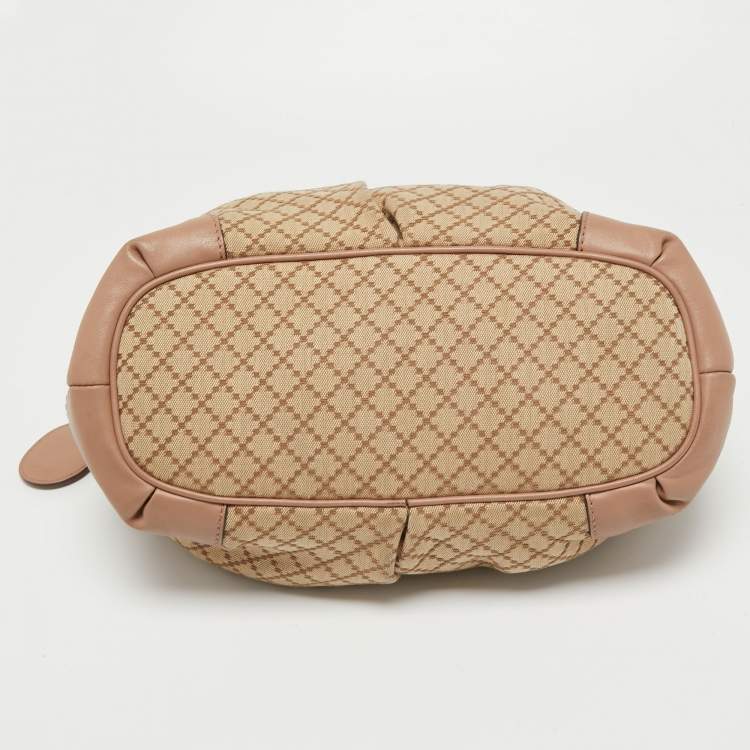 Pre Owned Gucci Pink/Beige Diamante Canvas and Leather Sukey Tote