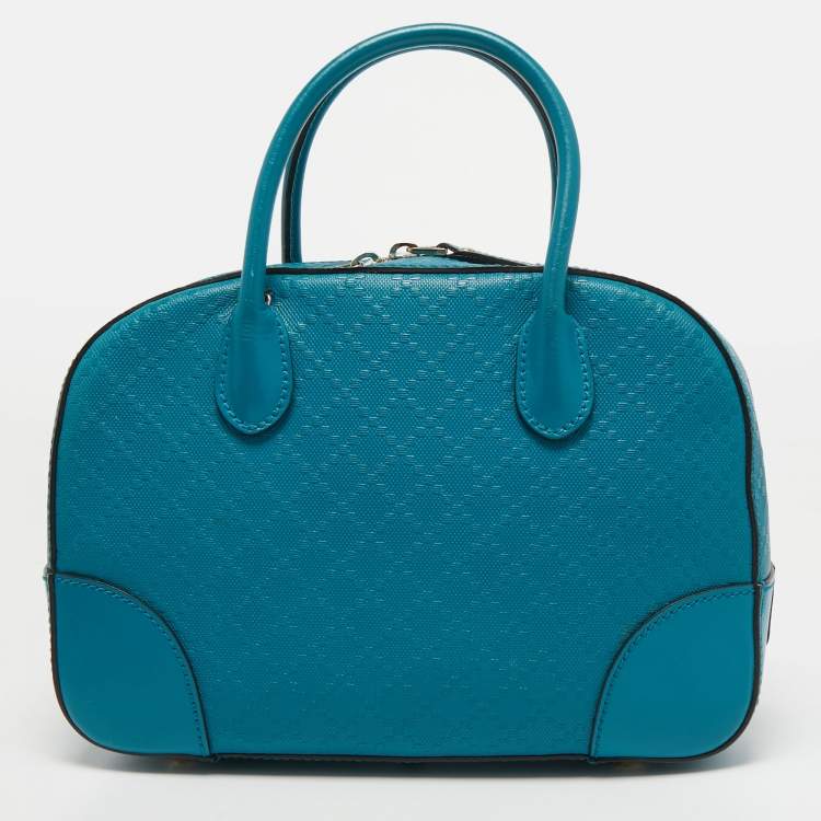 Pre Owned Gucci Teal Blue Bright Diamante Leather Small Satchel