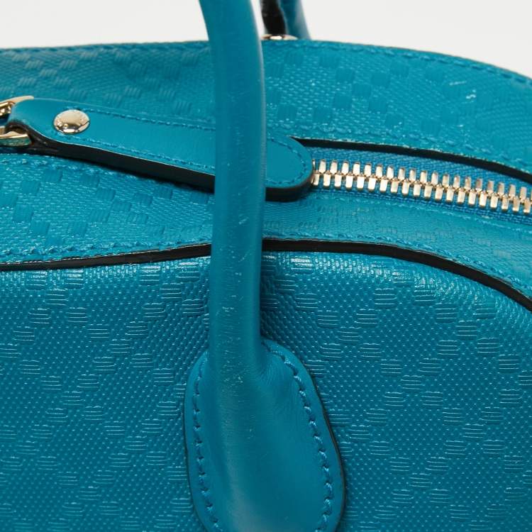Pre Owned Gucci Teal Blue Bright Diamante Leather Small Satchel