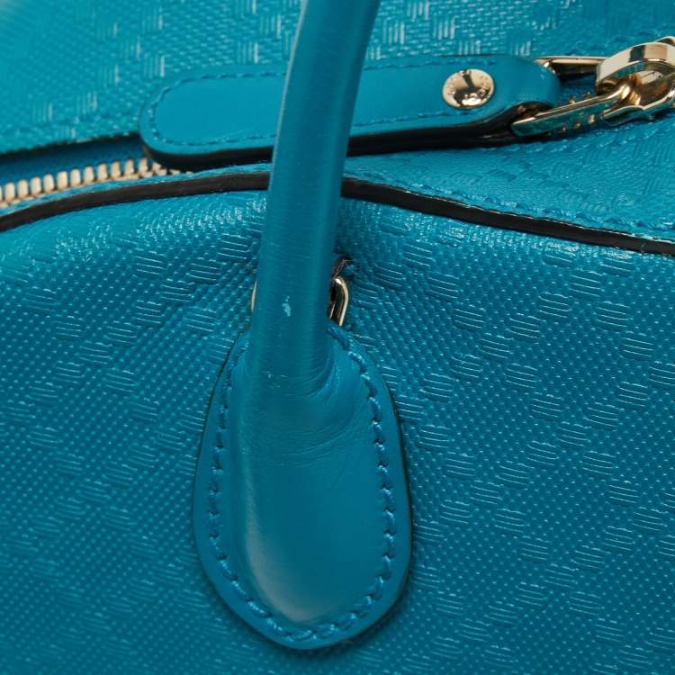 Pre Owned Gucci Teal Blue Bright Diamante Leather Small Satchel