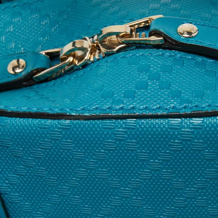 Pre Owned Gucci Teal Blue Bright Diamante Leather Small Satchel