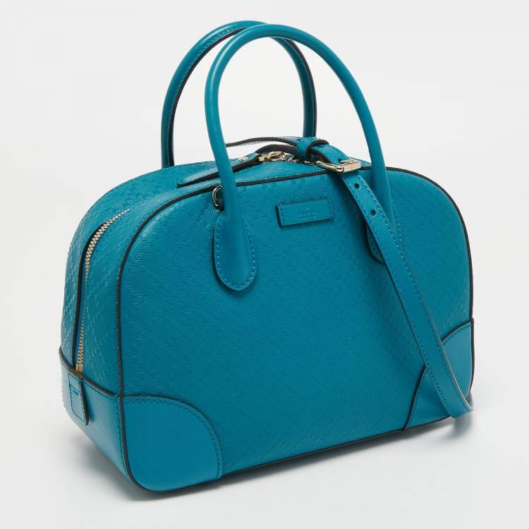 Pre Owned Gucci Teal Blue Bright Diamante Leather Small Satchel
