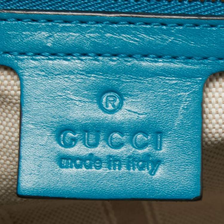 Pre Owned Gucci Teal Blue Bright Diamante Leather Small Satchel