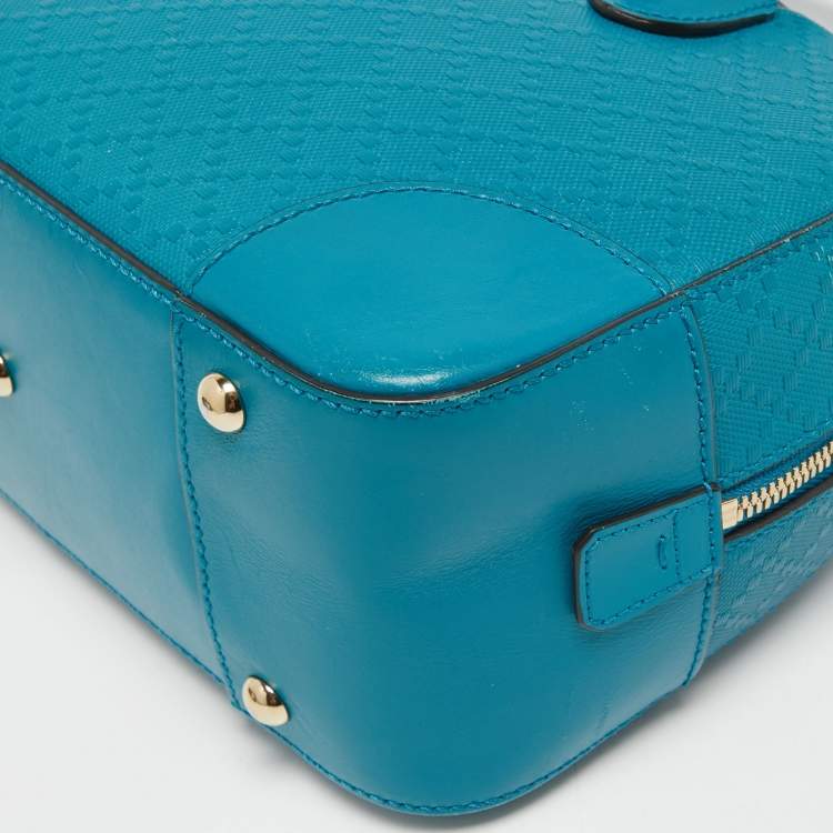 Pre Owned Gucci Teal Blue Bright Diamante Leather Small Satchel