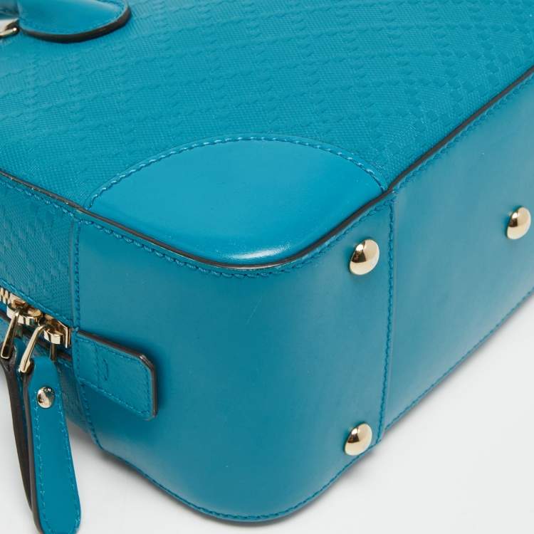 Pre Owned Gucci Teal Blue Bright Diamante Leather Small Satchel