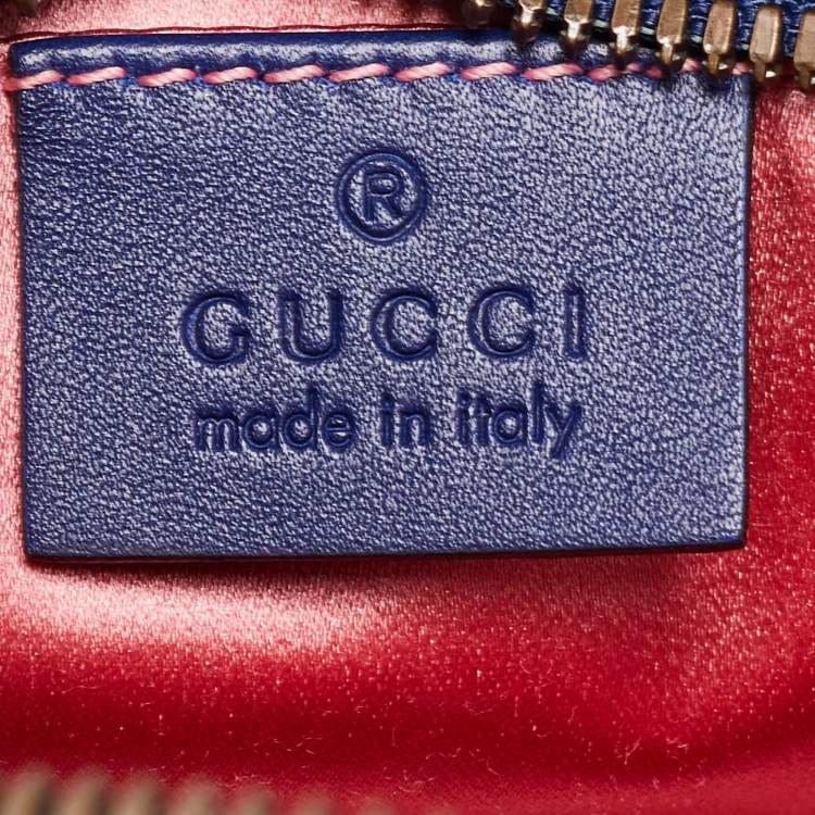 Pre Owned Gucci Blue Matelasse Velvet Small GG Marmont Shoulder Bag