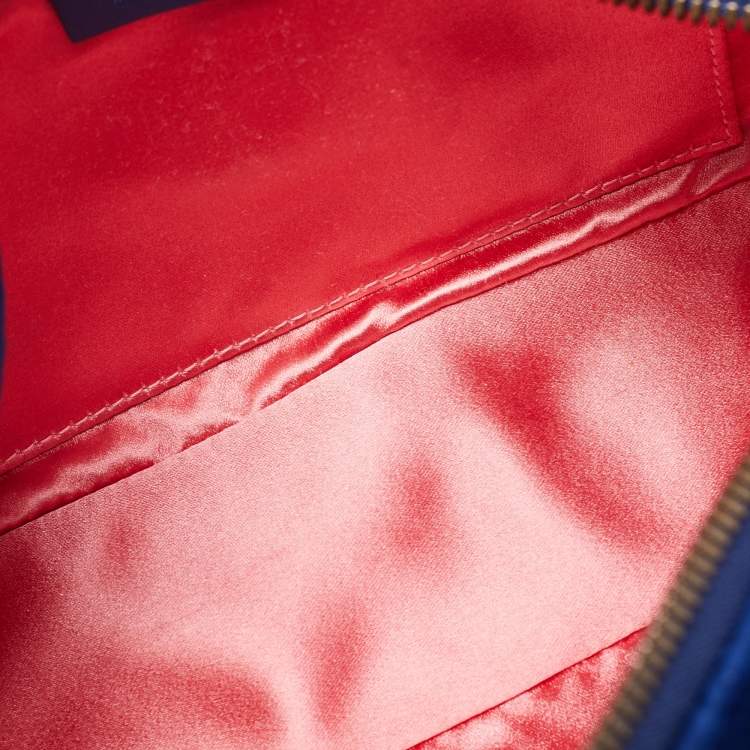Pre Owned Gucci Blue Matelasse Velvet Small GG Marmont Shoulder Bag