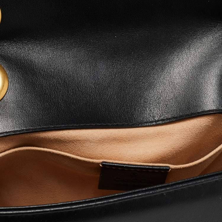 Pre Owned Gucci Black Matelassé Leather Mini GG Marmont Shoulder Bag