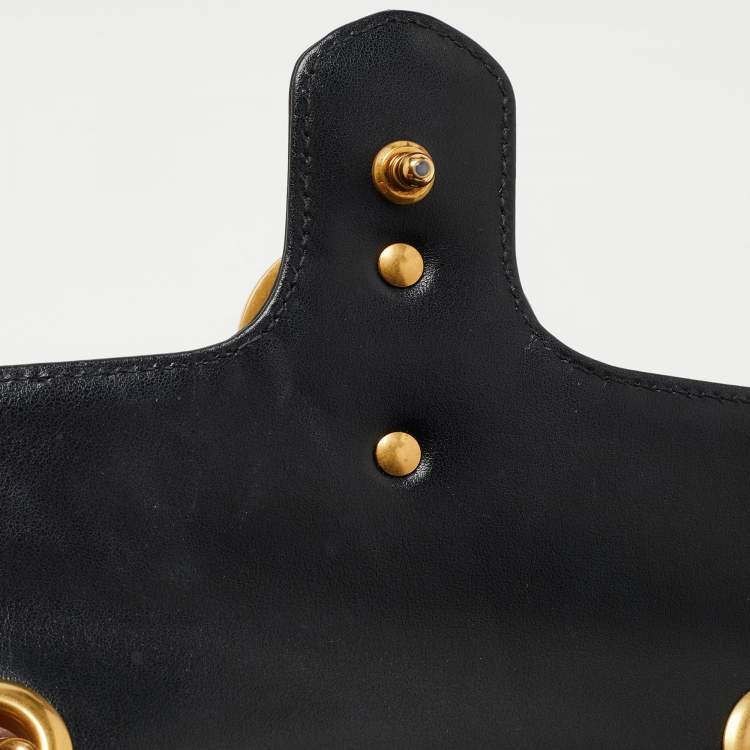 Pre Owned Gucci Black Matelassé Leather Mini GG Marmont Shoulder Bag