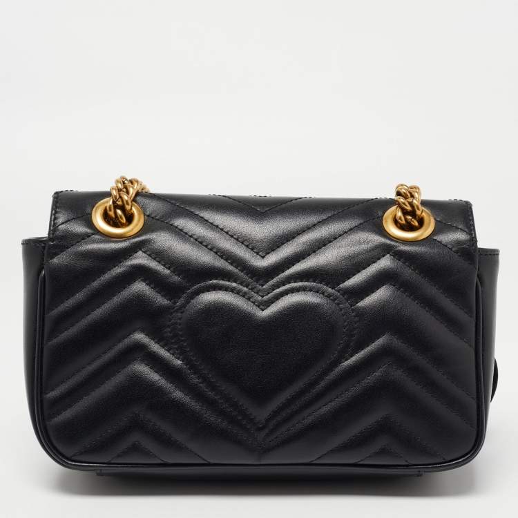 Pre Owned Gucci Black Matelassé Leather Mini GG Marmont Shoulder Bag