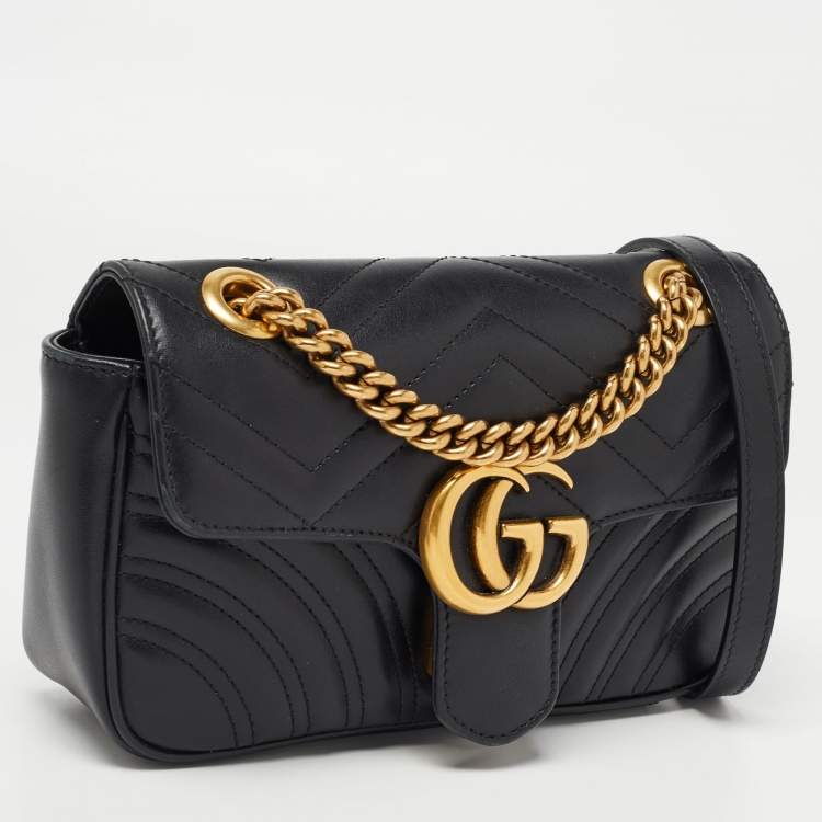 Pre Owned Gucci Black Matelassé Leather Mini GG Marmont Shoulder Bag
