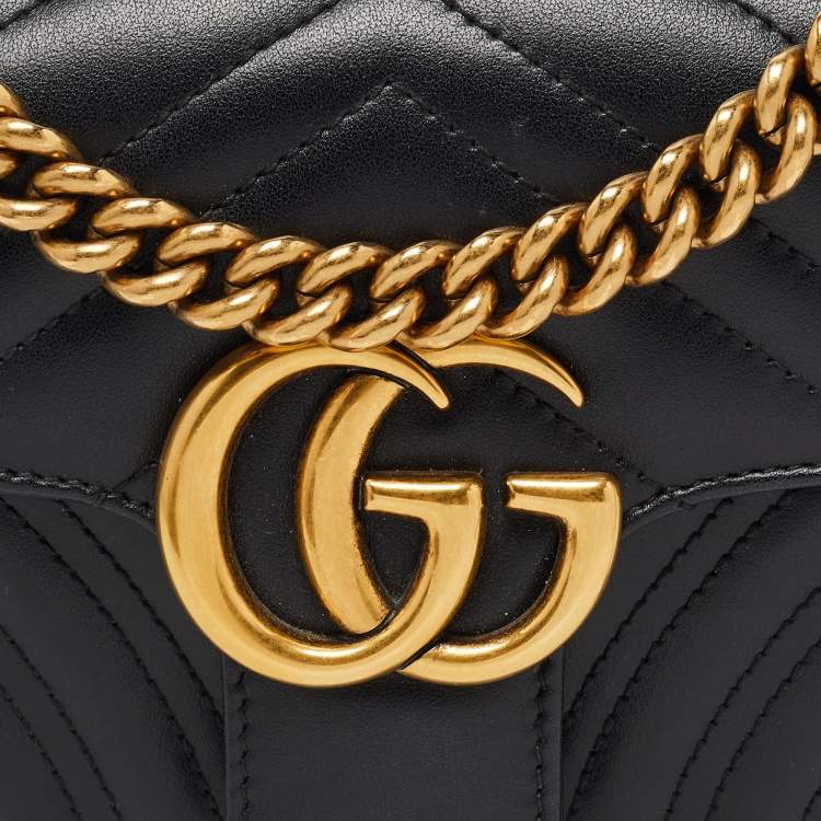 Pre Owned Gucci Black Matelassé Leather Mini GG Marmont Shoulder Bag