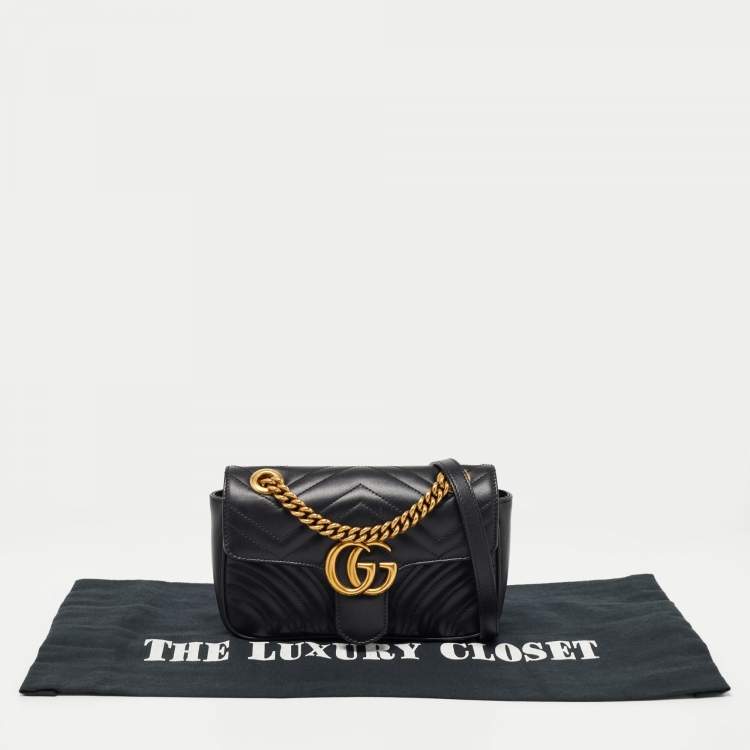 Pre Owned Gucci Black Matelassé Leather Mini GG Marmont Shoulder Bag