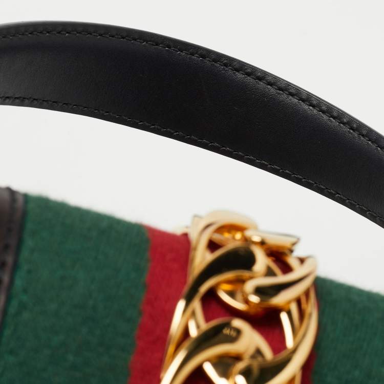 Pre Owned Gucci Black Leather Mini Web Chain Sylvie Top Handle Bag