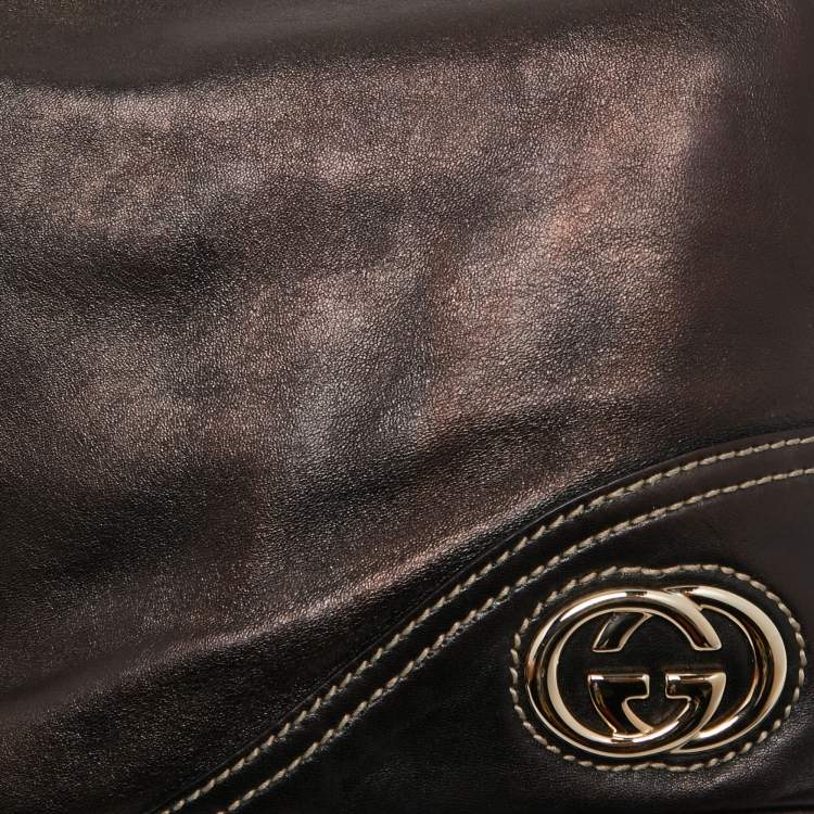 Pre Owned Gucci Black Leather Britt Hobo 