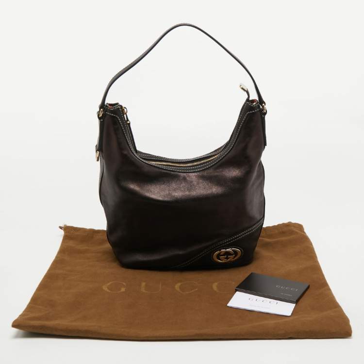 Pre Owned Gucci Black Leather Britt Hobo 