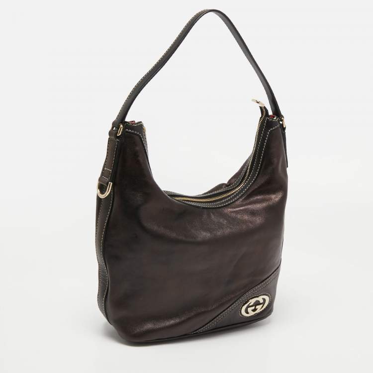 Pre Owned Gucci Black Leather Britt Hobo 