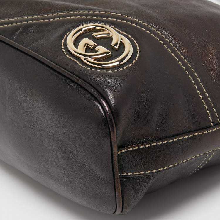 Pre Owned Gucci Black Leather Britt Hobo 