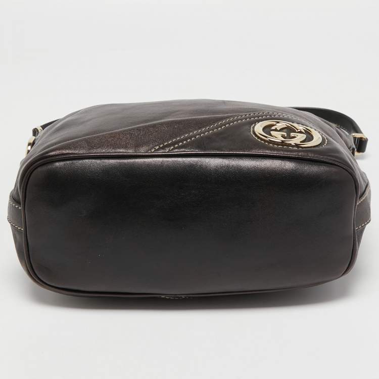 Pre Owned Gucci Black Leather Britt Hobo 