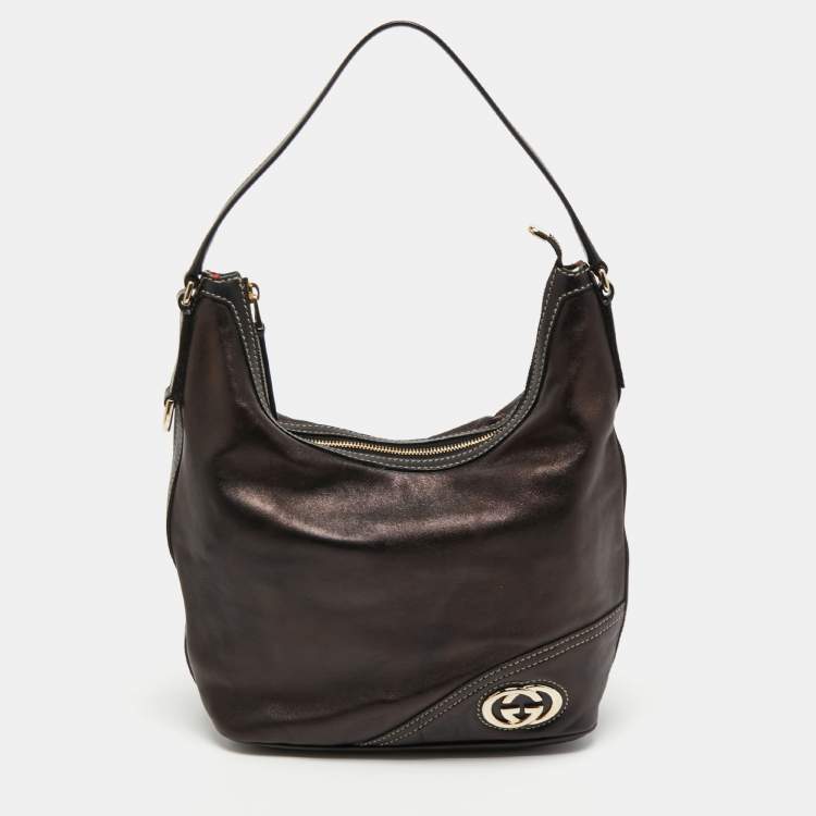 Pre Owned Gucci Black Leather Britt Hobo 