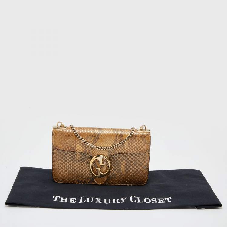 Pre Owned Gucci Metallic Gold Python Leather 1973 Chain Shoulder Bag