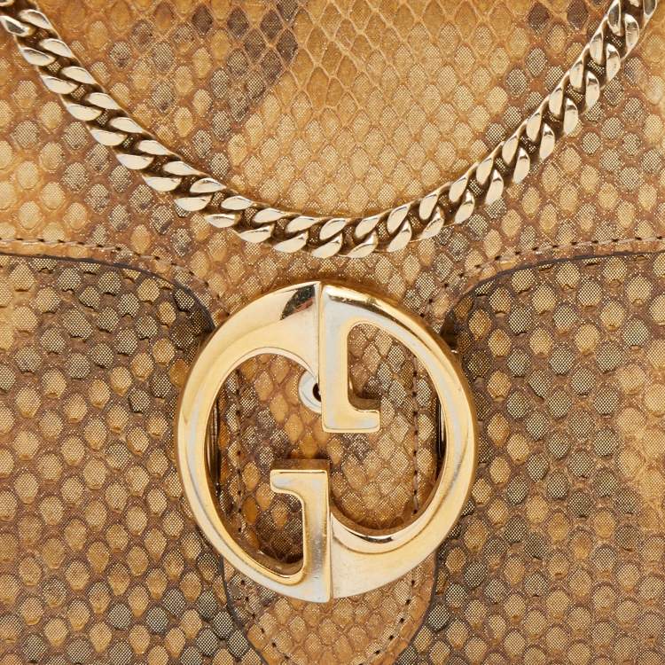 Pre Owned Gucci Metallic Gold Python Leather 1973 Chain Shoulder Bag