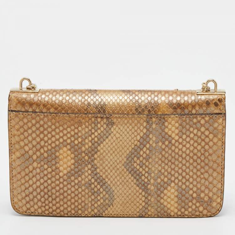 Pre Owned Gucci Metallic Gold Python Leather 1973 Chain Shoulder Bag