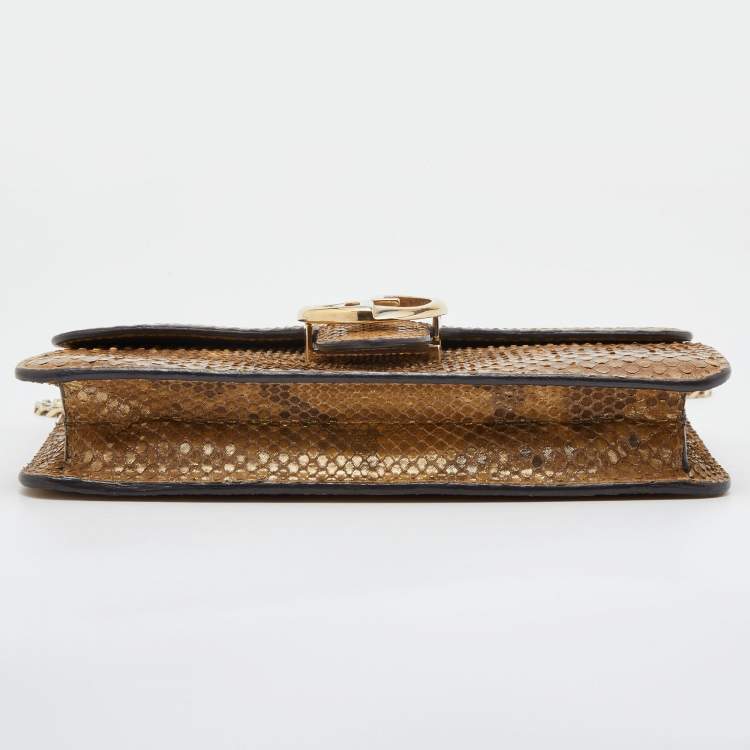 Pre Owned Gucci Metallic Gold Python Leather 1973 Chain Shoulder Bag