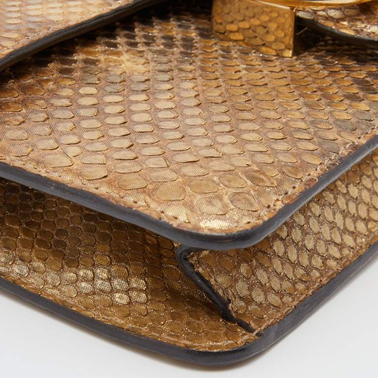 Pre Owned Gucci Metallic Gold Python Leather 1973 Chain Shoulder Bag