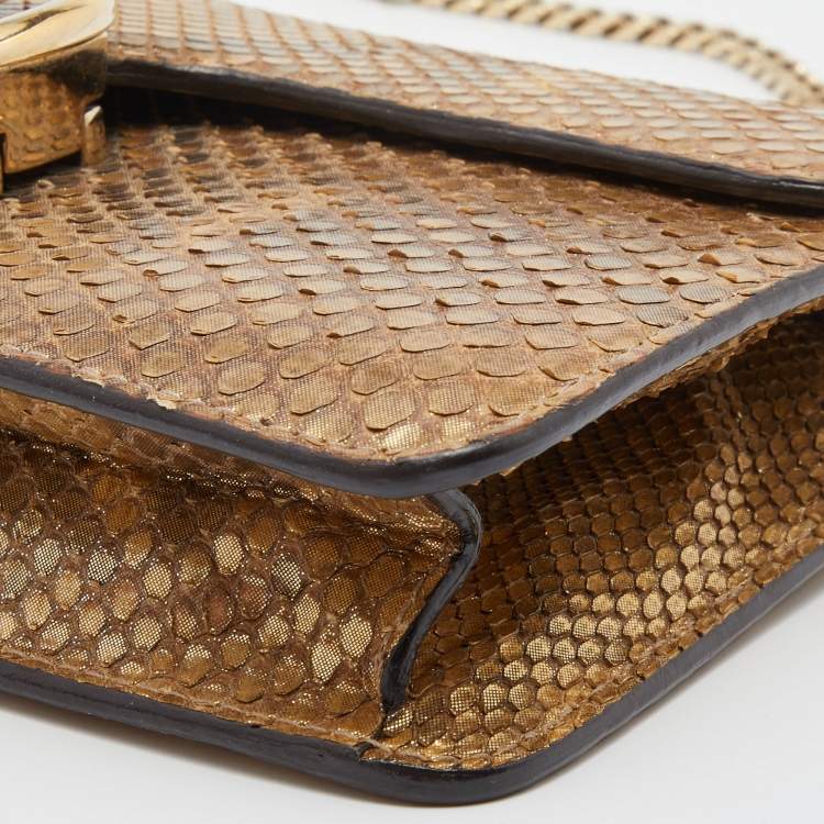 Pre Owned Gucci Metallic Gold Python Leather 1973 Chain Shoulder Bag