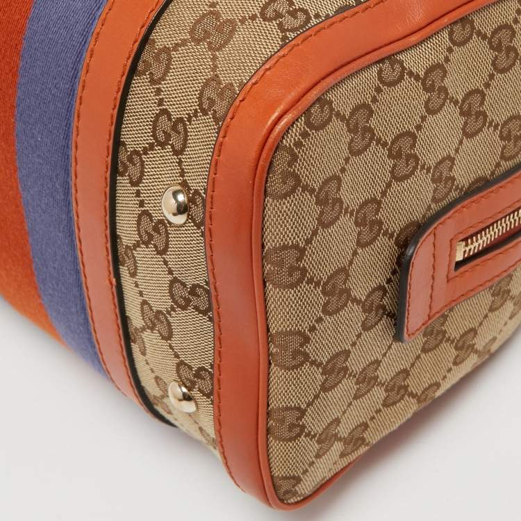 Pre Owned Gucci Beige/Orange GG Canvas and Leather Small Vintage Web Boston Bag