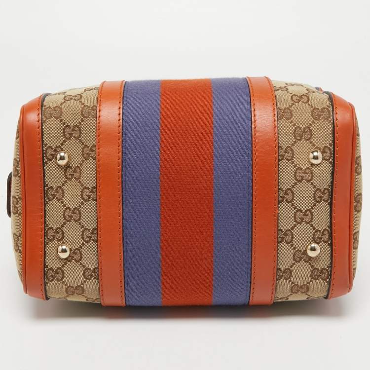 Pre Owned Gucci Beige/Orange GG Canvas and Leather Small Vintage Web Boston Bag