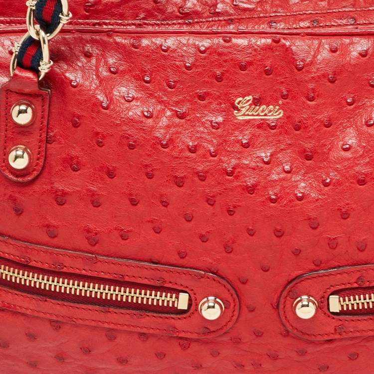 Pre Owned Gucci Red Ostrich Capri Bowler Bag