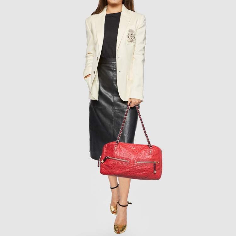 Pre Owned Gucci Red Ostrich Capri Bowler Bag