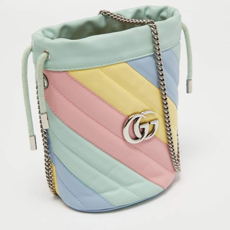 Pre Owned Gucci Multicolor Diagonal Leather Mini GG Marmont Torchon Bucket Bag      