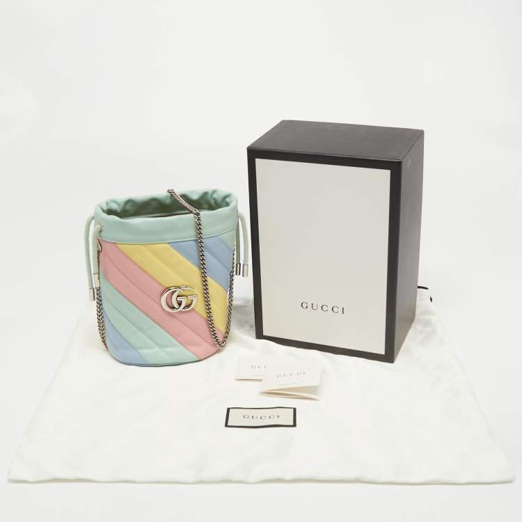 Pre Owned Gucci Multicolor Diagonal Leather Mini GG Marmont Torchon Bucket Bag      