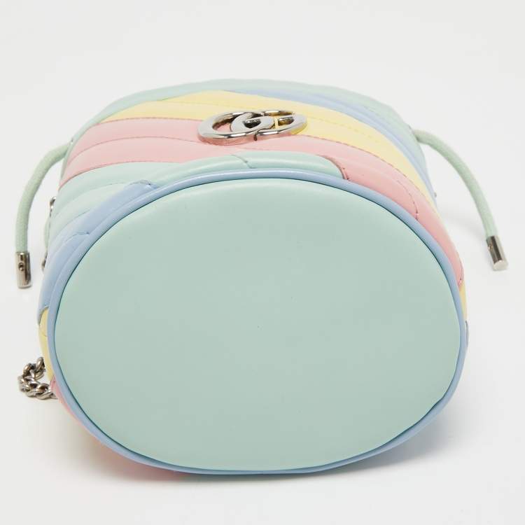 Pre Owned Gucci Multicolor Diagonal Leather Mini GG Marmont Torchon Bucket Bag      
