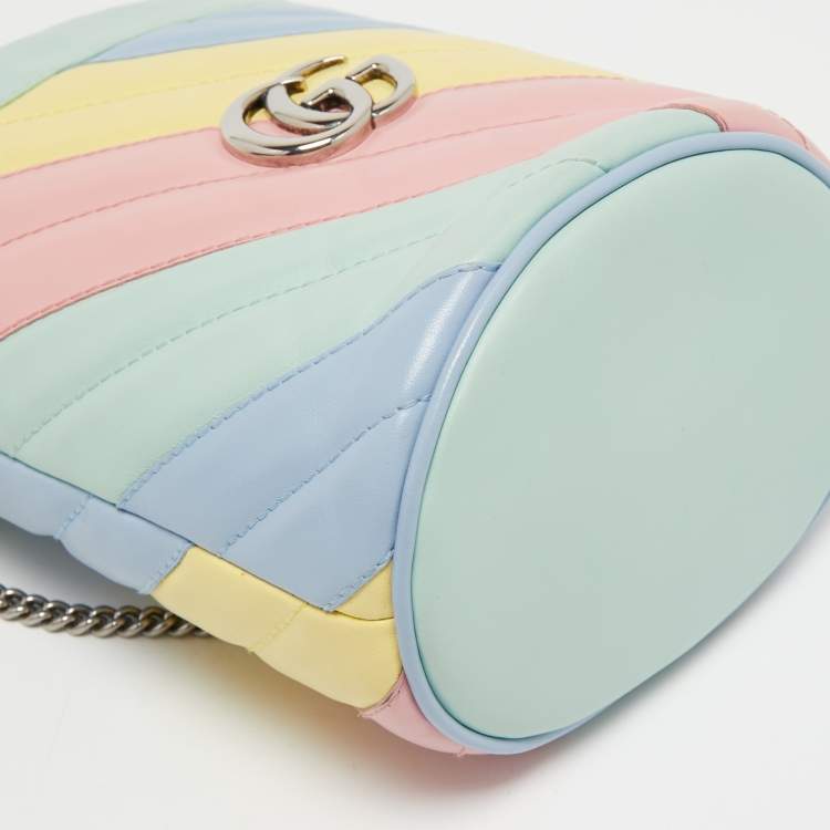 Pre Owned Gucci Multicolor Diagonal Leather Mini GG Marmont Torchon Bucket Bag      