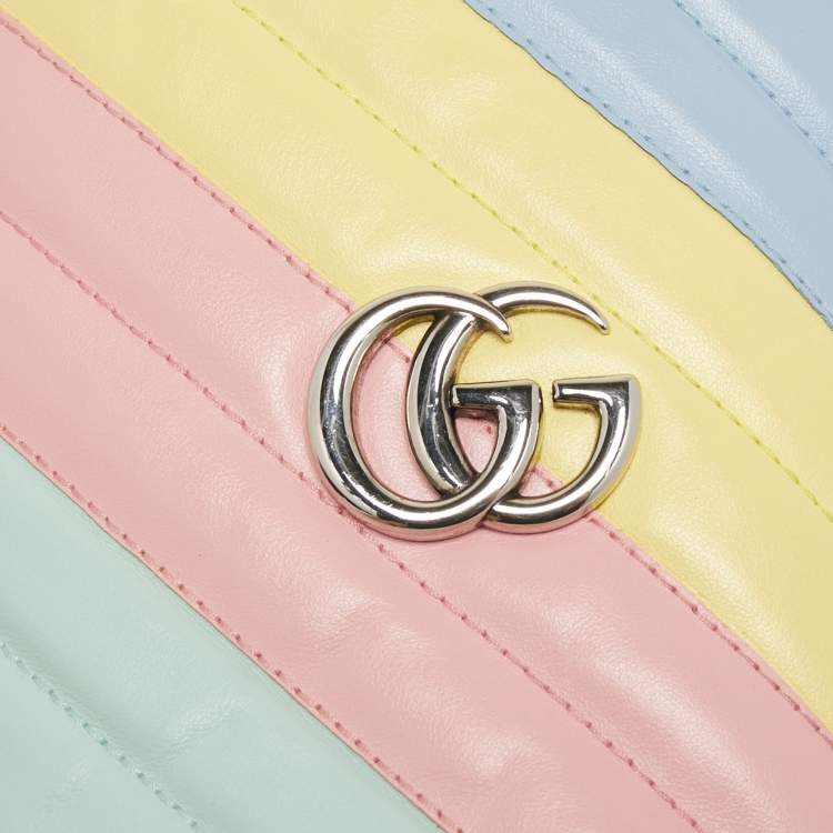 Pre Owned Gucci Multicolor Diagonal Leather Mini GG Marmont Torchon Bucket Bag      